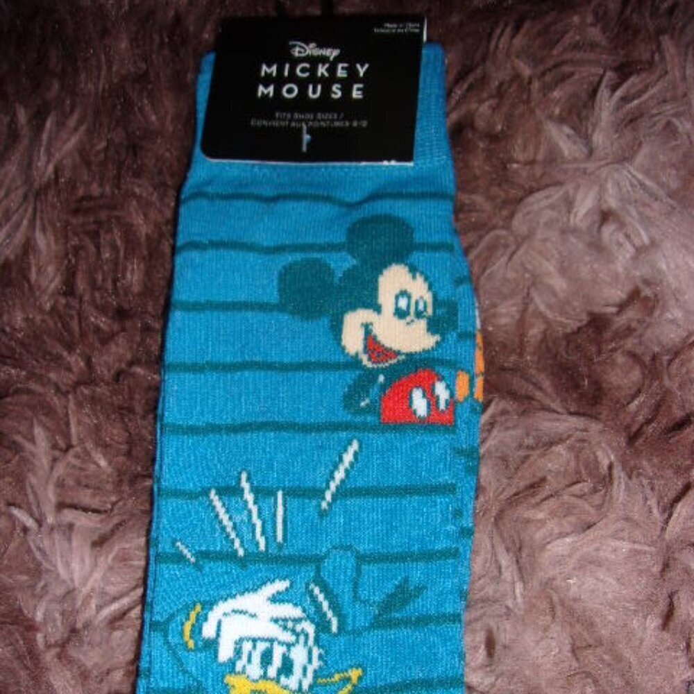Disney Mickey Donald Duck Goofy Tall Crew Socks Blue size 6-12 Dopine